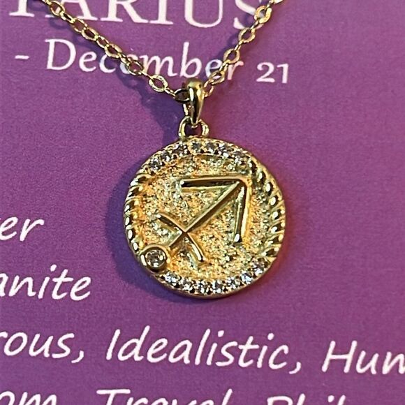 Sagittarius Zodiac Necklace 17” 14K YG / Sterling Silver All About Gift Box - Picture 5 of 7